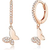 Dainty Dangle Hoop Earring for Women - Small Huggie Hoop Earrings Sets with Butterfly, Bee, Key Charm in 925 Sterling Silver or 18K Gold Plated