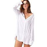 TOUSYEA Sleep Shirts for Women Button Down Shirts Long Sleeve Sleepwear Swimsuit Cover Ups Soft Pajama Tops