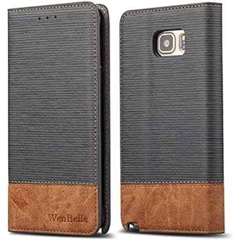 WenBelle Galaxy Note 5 Wallet case, [Blazers Series] Wallet-Style Case, Stand Feature, isal Fabric and Leather-Look Design Wallet Cover Flip Cases for Samsung Galaxy Note 5 (Grey)