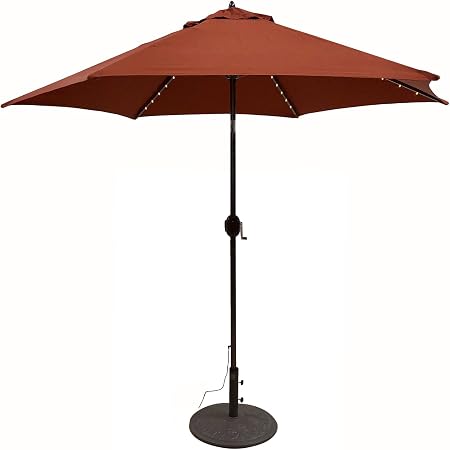 Amazon Com Tropishade Tropilight Led Lighted 9 Ft Bronze Aluminum Market Umbrella With Rust Polyester Cover Patio Umbrellas Garden Outdoor