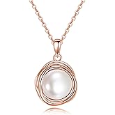 POPLYKE Pearl Moonstone Opal Black Pearl Necklaces for Women 925 Sterling Silver Single Pearl Necklace 8mm Pearl Gemstone Jewelry for Mom Wife