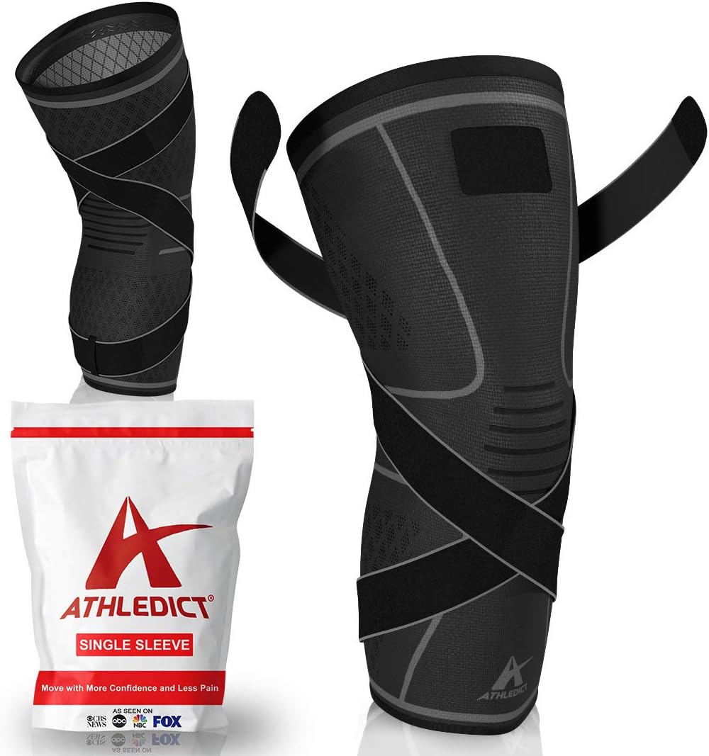 Knee Brace Compression Sleeve with Strap for Best Support & Pain Relief for Meniscus Tear, Arthritis, Running, Basketball, MCL, Crossfit, Jogging and Post Surgery Recovery for Men & Women