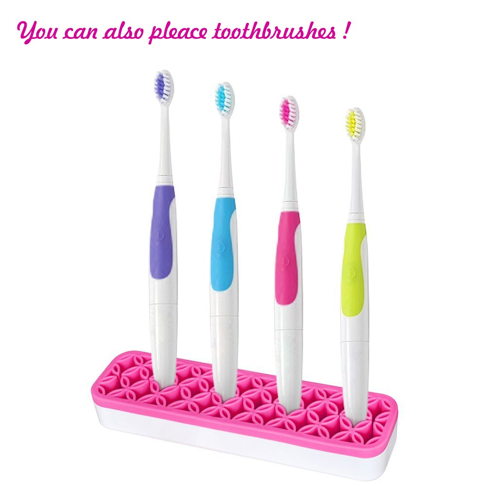 Windaze Portable Cosmetic Makeup Brush holder Organizer Silicone Case Storage (Pink)