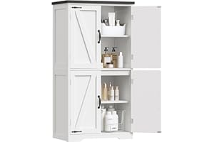 TEENFON Farmhouse Bathroom Cabinet with 2 Adjustable Shelves, Storage Cabinet with 4 Doors, Kitchen Cabinet, Cupboard for Bat