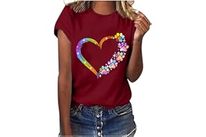 NARHBRG Summer Tops for Women Dog Paw Love Heart Print T-Shirt Summer Funny Graphic Tees Short Sleeve Crewneck Blouses Shirts