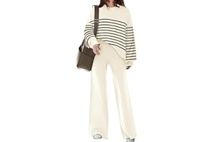 Disamer Womens 2 Piece Outfits Sweater Set Long Sleeve Knit Pullover Sweater Top Wide Leg Pants Lounge Sets
