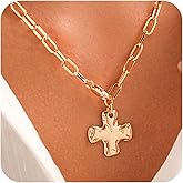 Chunky Gold Silver Cross Necklace for Women Trendy, Thick Golden Hammered Bold Statement Charm Cross Pendant Necklaces, Non Tarnish Vintage Paperclip Herringbone Snake Choker Chain Valentine's Day Jewelry Gift
