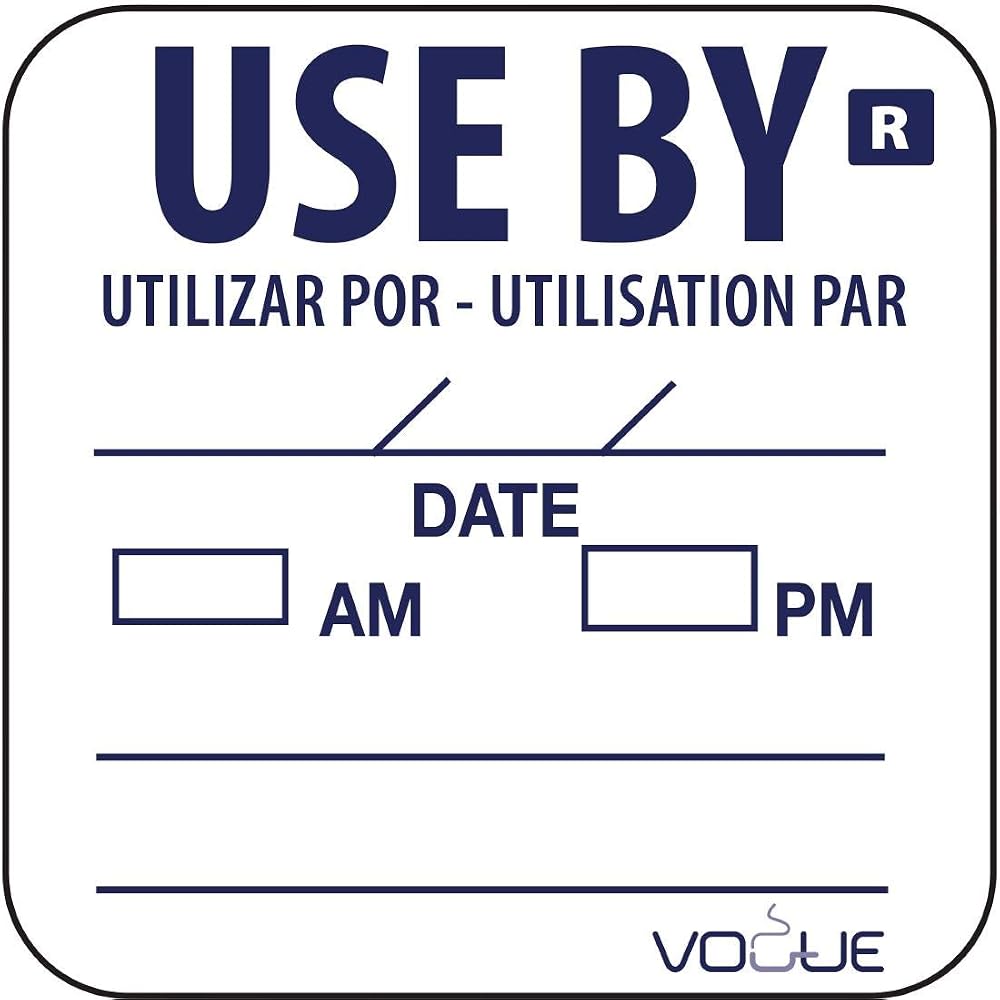 Vogue Use By Food Labels 1000 Roll - Date Food Safety 25mm Square
