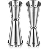 2 Pack Jigger for Bartending, 2 OZ 1 OZ Double Shot Measure Cocktail Cup | Silver Stainless Steel Bar Measuring Jiggers, Bartending Supplies with Measurements Inside