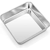 TeamFar 8 Inch Square Baking Pan, Square Cake Brownie Pan Stainless Steel for Wedding Christmas Party, Healthy & Non Toxic, Sturdy & Brushed Surface, Dishwasher Safe