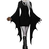 EVELUST Womens Gothic Witch Bat Sleeve Dress - Halloween Cosplay Costume Vintage Queen V-Neck Carnival Party Bodycon Outfit