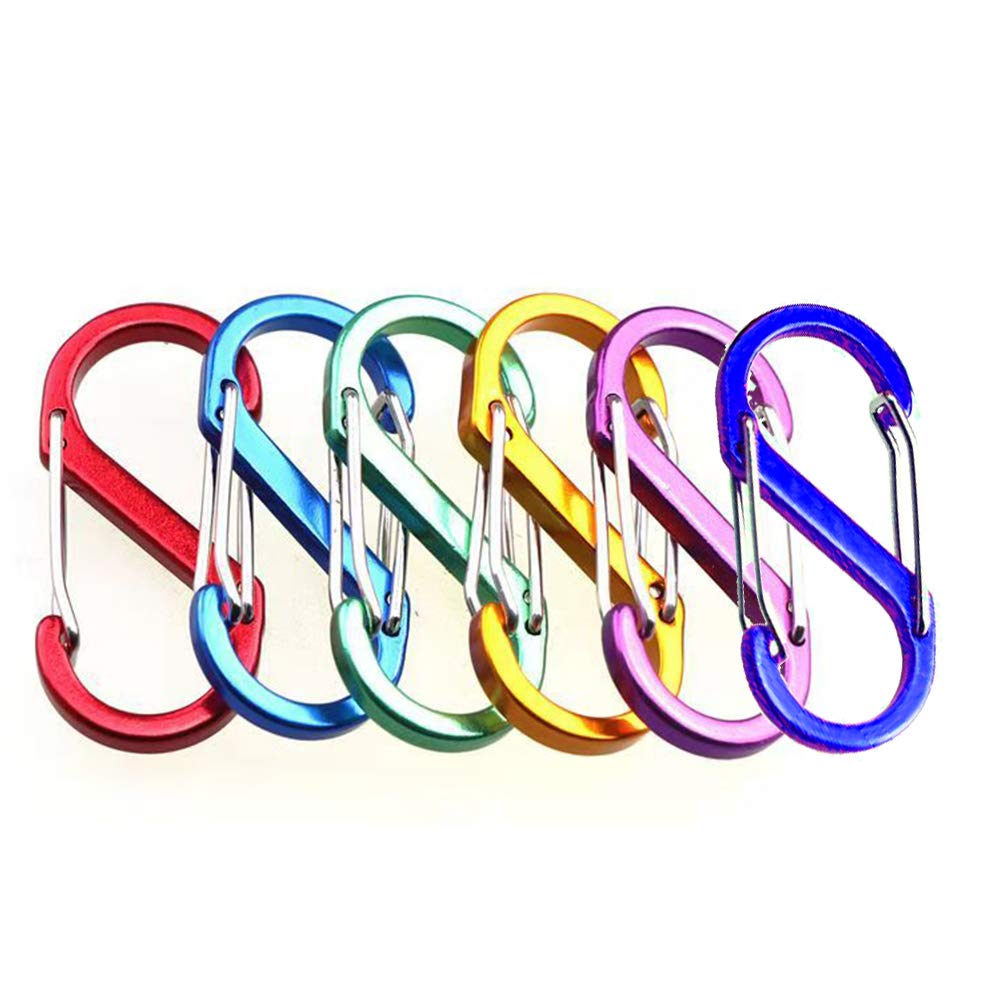 ABCOOL 6PCS S Shape Dual Clips Mini Carabiner - 5 cm Keychain Aluminum Durable Quick Release Auto Locking D-shape Wire Gate Clip for Home Rv Camping Fishing Hiking Traveling and Sports