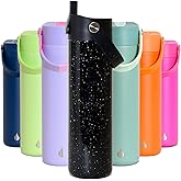 Elemental 24oz Insulated Water Bottle with Straw - 100% Leak-Proof Stainless Steel Core Water Bottles for Travel, Sports and Gym - Double Wall Insulation & BPA Free - Black Speckle