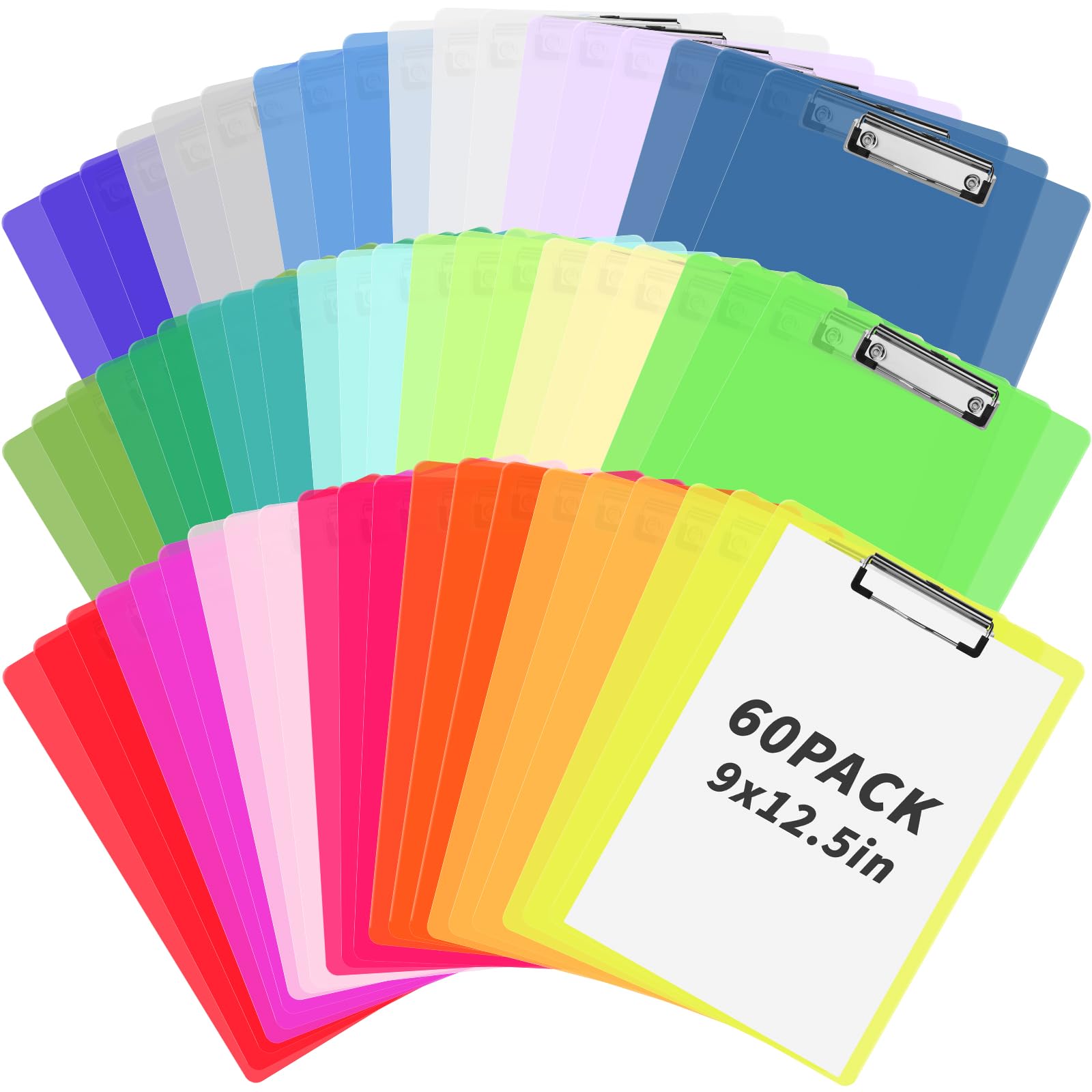 Photo 1 of UZLU 60 Pcs Plastic Clipboards Bulk 20 Assorted Colors 12.5 x 9 In Clear Colored Clip Board Standard A4 Letter Size Low Profile Clipboard Portable for Classroom Office Supplies Students Back to School