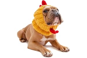 Zoo Snoods Rooster Chicken Costume for Dogs, Medium - Warm No Flap Ear Wrap Hood for Pets, Dog Outfit for Winters, Halloween, Christmas & New Year, Soft Yarn Ear Covers