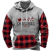 Arvilhill Men Ugly Christmas Hoodies Vintage Xmas Plaid Sweatshirt with Kangaroo Pocket (S-3XL)