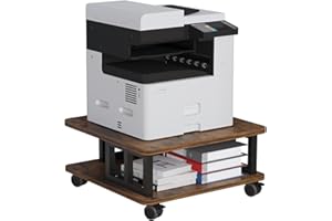 AOOSSI Mobile Printer Stand, 2-Tier Large Printer Shelf for Laser 3D Printer Office Machine with Storage, 23.6"x23.6" Wood Printer Cart Under Desk Rack with Wheels for Office Home Kitchen (Brown)