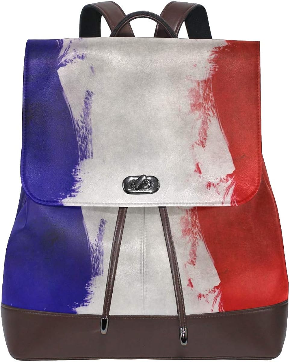 Women PU Leather France Flag Home Country Backpack Purse