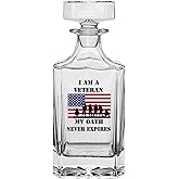 Rogue River Tactical Veteran Oath American Flag USA Patriotic Whiskey Decanter With Glass Stopper Custom Gift for Men Dad Veteran's Day Father's Day