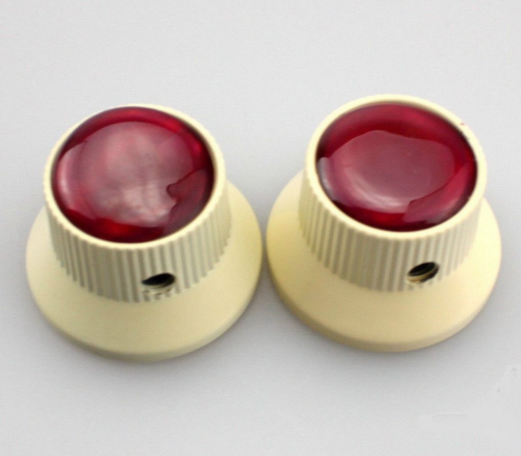 2Pcs Cream Metal Guitar Volume Tone Control Bell Knob with Red Pearl