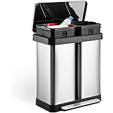 WELYFE 16 Gallon Trash Can, Fingerprint Proof Stainless Steel Kitchen Garbage Can with Removable Inner Bucket and Double Lid, Pedal Rubbish Bin for Kitchen Home Office