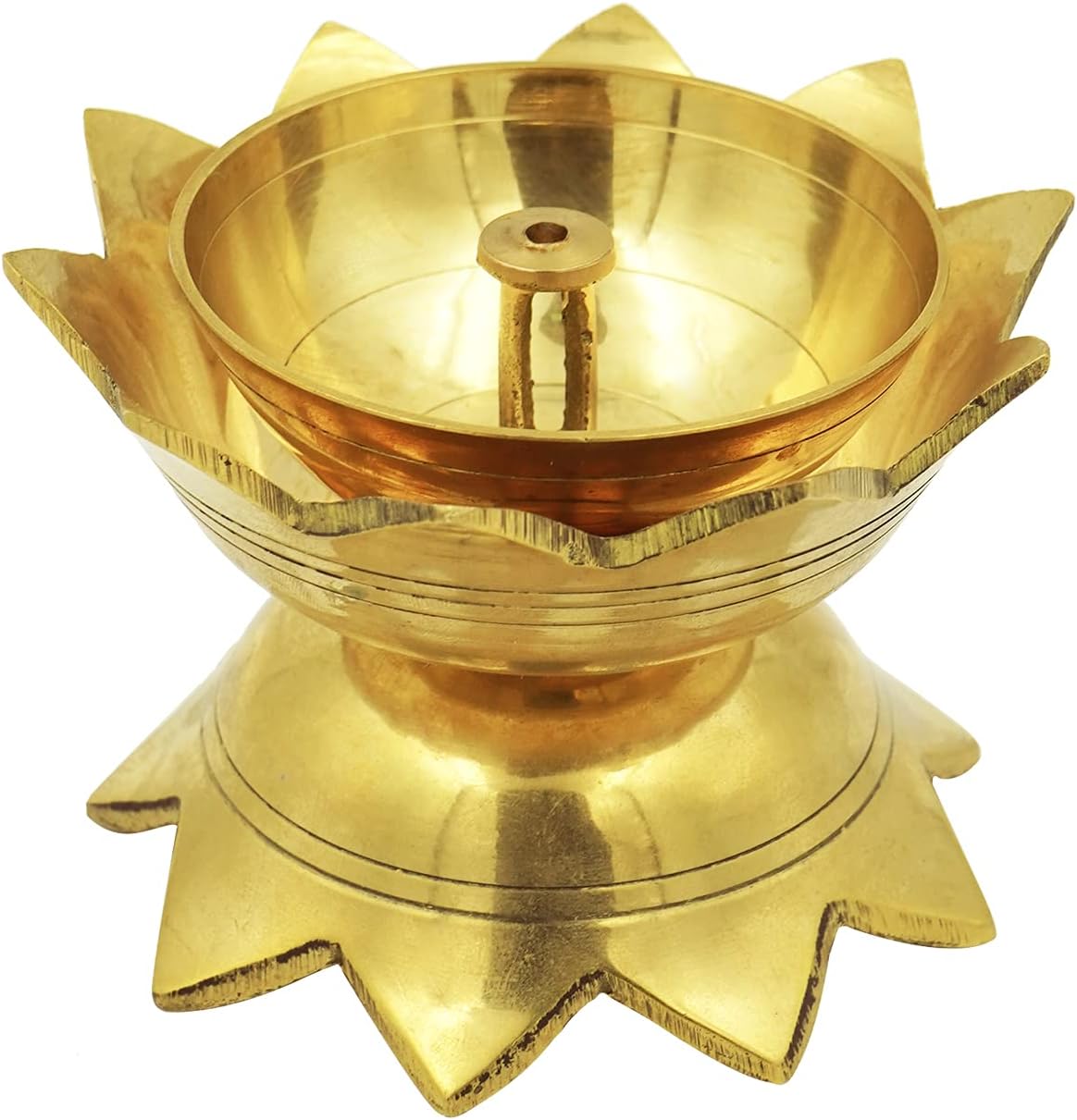 Oil Lamps & Accessories - Shubhkart Solid Brass Lotus Shaped Oil Lamp Diya for Puja | Kamal | Diwali | Christmas Decoration | Engraved Unique Design | Ideal Gift