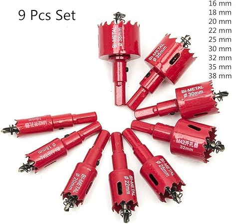 58dy Lot De 9 Scies Cloches En Acier Rapide M42 16 Mm 18 Mm 20 Mm 22 Mm 25 Mm 30 Mm 32 Mm 35 Mm 38 Mm Amazon Fr Bricolage