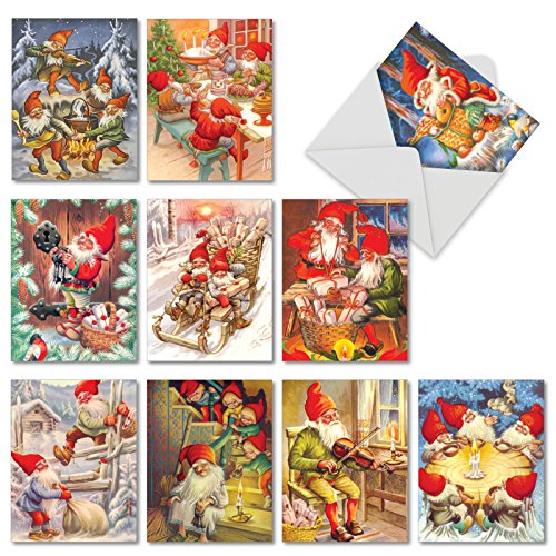 The Best Card Company Pack of 10 Retro Christmas Greeting Cards with Envelopes, Humor Holiday Assortment for Men and Women (10 Designs, 1 Each) - Gnome for the Holidays AM6440XSG-B1x10