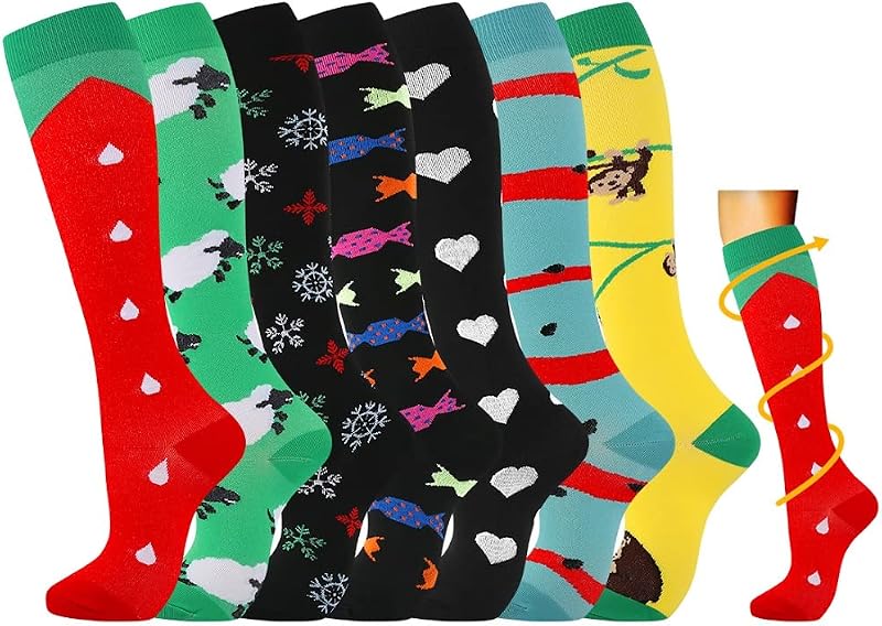 Losvcbcx 7 Pairs Compression Socks 15-20 mmHg Knee-High Men Women