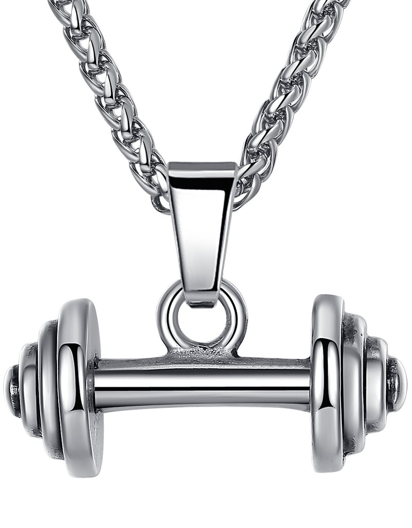 Aoiy Men's Stainless Steel Weightlifting Barbell Pendant Necklace, 24" Link Chain, aap070 Buy