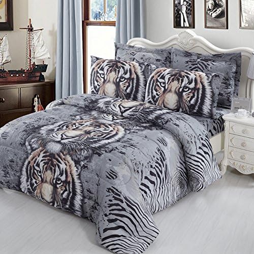 JessyHome Tiger Printed Duvet Cover Set,100% Polyester Soft Lightweight Microfiber,4 pieces 1 duvet cover 2 Pillow Shams and 1 Flat Sheet