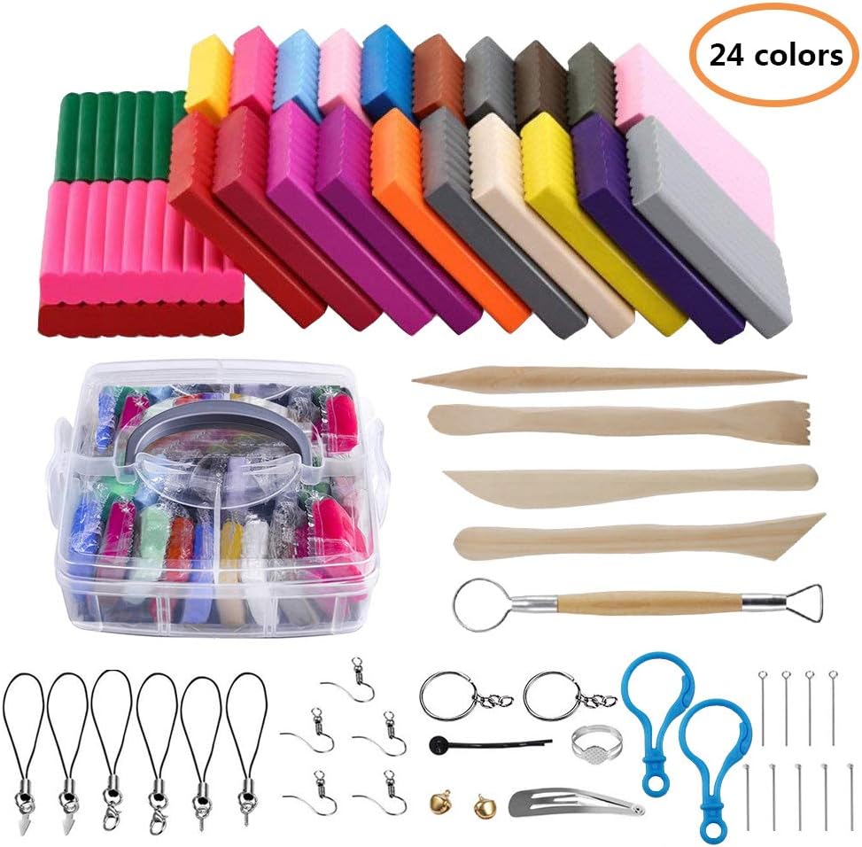Polymer Clay Set, Modelling Clay, 24 Colour DIY Soft Oven Bake Clay Set With 5pcs Polymer Clay Tools And 34pcs Accessories, Modeling Clay Toy For Kids/Gifts For Kids (24 color)