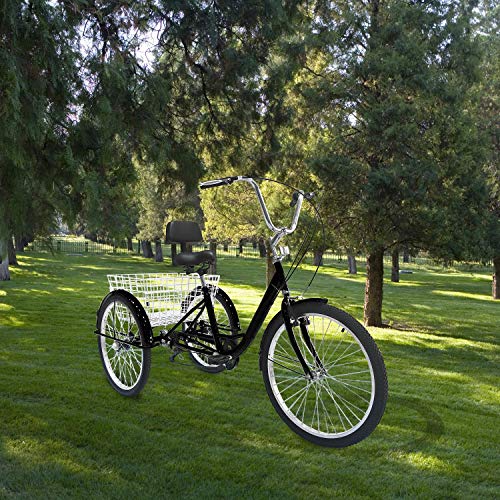 SURPCOS Adult Tricycle Cruise Bike Full Size 3 Wheeled Trike Bicycle with Wire Shopping Basket (Black, 7-Speed, 26" Wheel) - Thumbnail 7