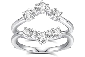 DAKKXN Moissanite Ring Enhancer for Women,Curved Enhancer Guard Ring Sterling Silver Plated 18K White Gold Engagement Ring,Gift For Her