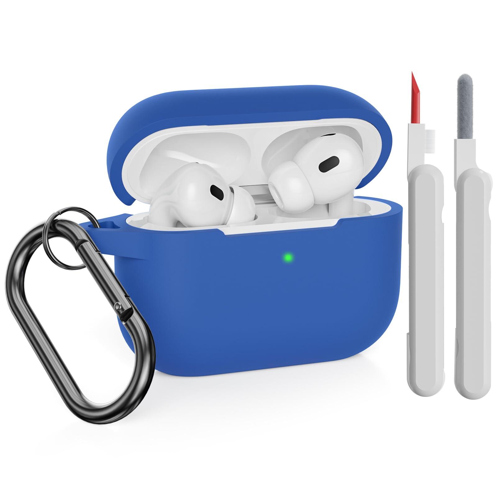 KOKOKA Case Cover Compatible with AirPods Pro 2 2022 & 2019 with Cleaner Kit, Soft Silicone Cover Shock Absorbing Protective Case for AirPods Pro 2nd & 1st Generation with Carabiner, Blue