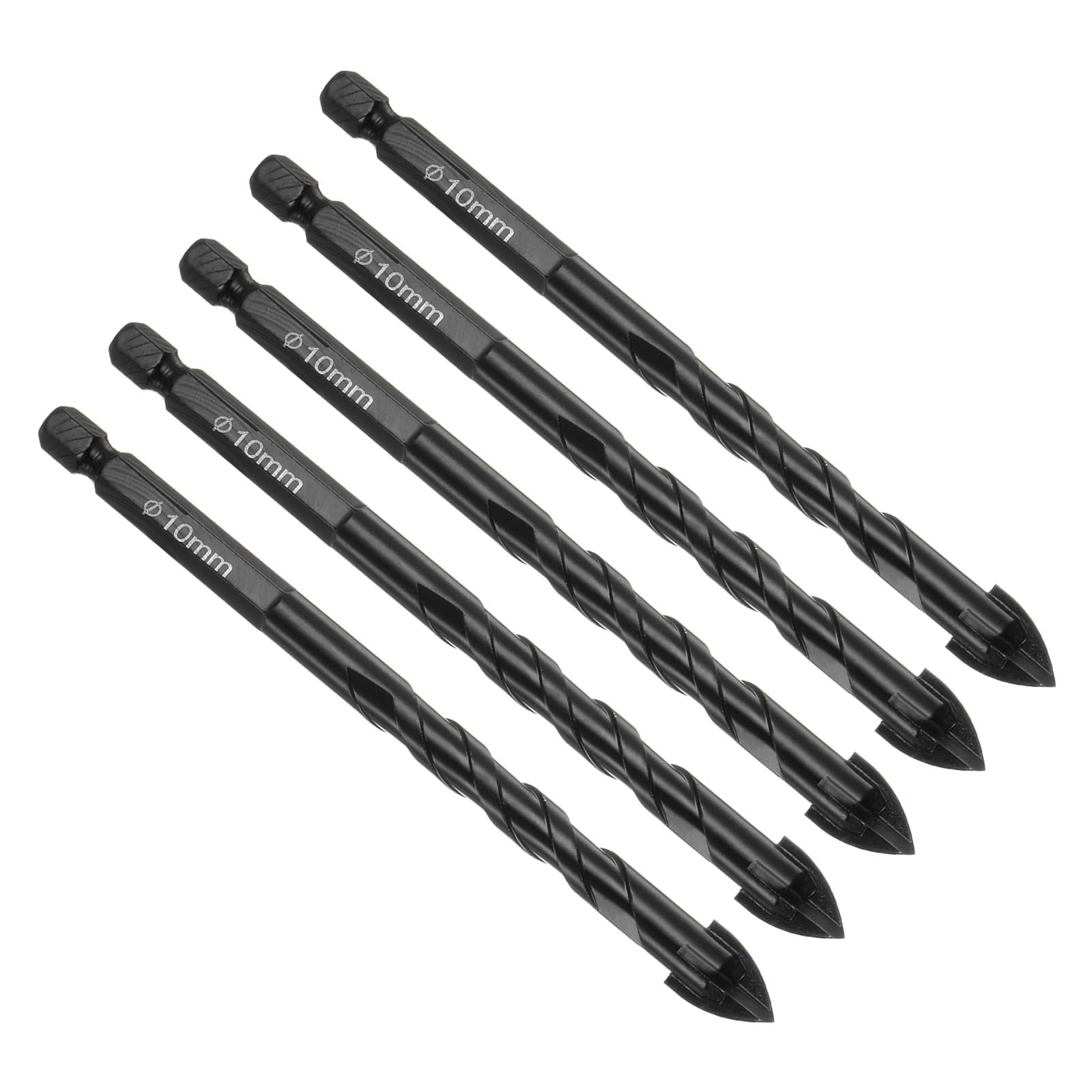 CoCud Masonry Drill Bit, 10mm Cutting Dia 120mm Length 1/4" Hex Shank Carbide Cross Tip Concrete Drill Bit Set Black - (Applications: for Wood Glass Brick Cement), 5-Pieces