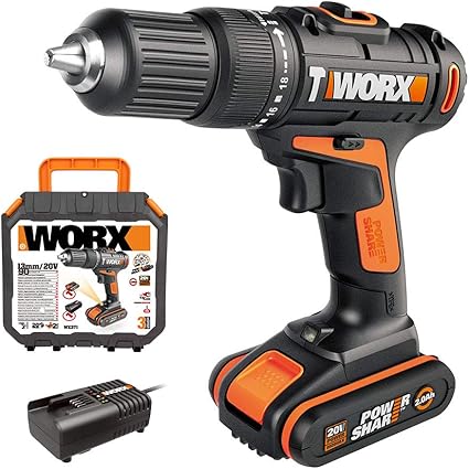 Worx Perceuse Visseuse A Percussion Sans Fil 20v Wx371 13mm Mandrin Metal Auto Bloquant 2 Vitesses 1 Batterie Au Lithium Ion 2 0ah Rapide Chargeur 40nm Amazon Fr Bricolage