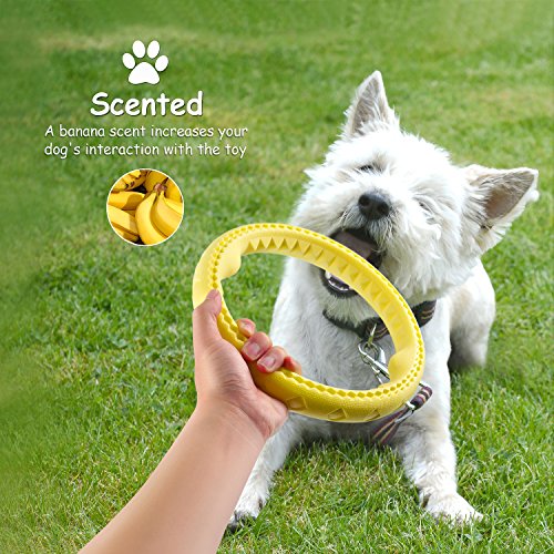 Fluffy Paws 9.7" Soft Durable Rubber Ring Dental Chewing Biting Chasing Training Toy, Yellow
