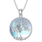 Plesitep Natural Moonstone Tree of Life Necklace for Women 925 Sterling Silver Pendant Jewelry for Mom Wife Her