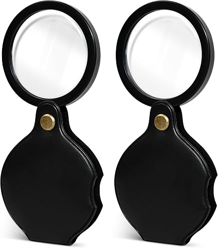 2-Pack Folding Pocket Magnifier With Glass Lens – 10x Magnification – Includes Case, Survival/Outdoor