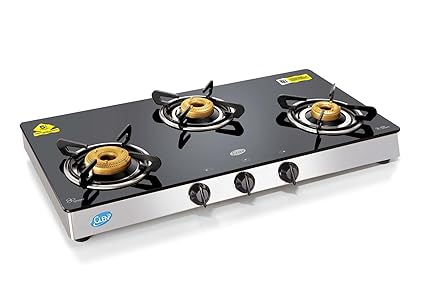 Glen Glass 3 Burner Cooktop, Manual Ignition, Forged Brass Burners Cooktop - Black/Silver (CT1038GTFB)
