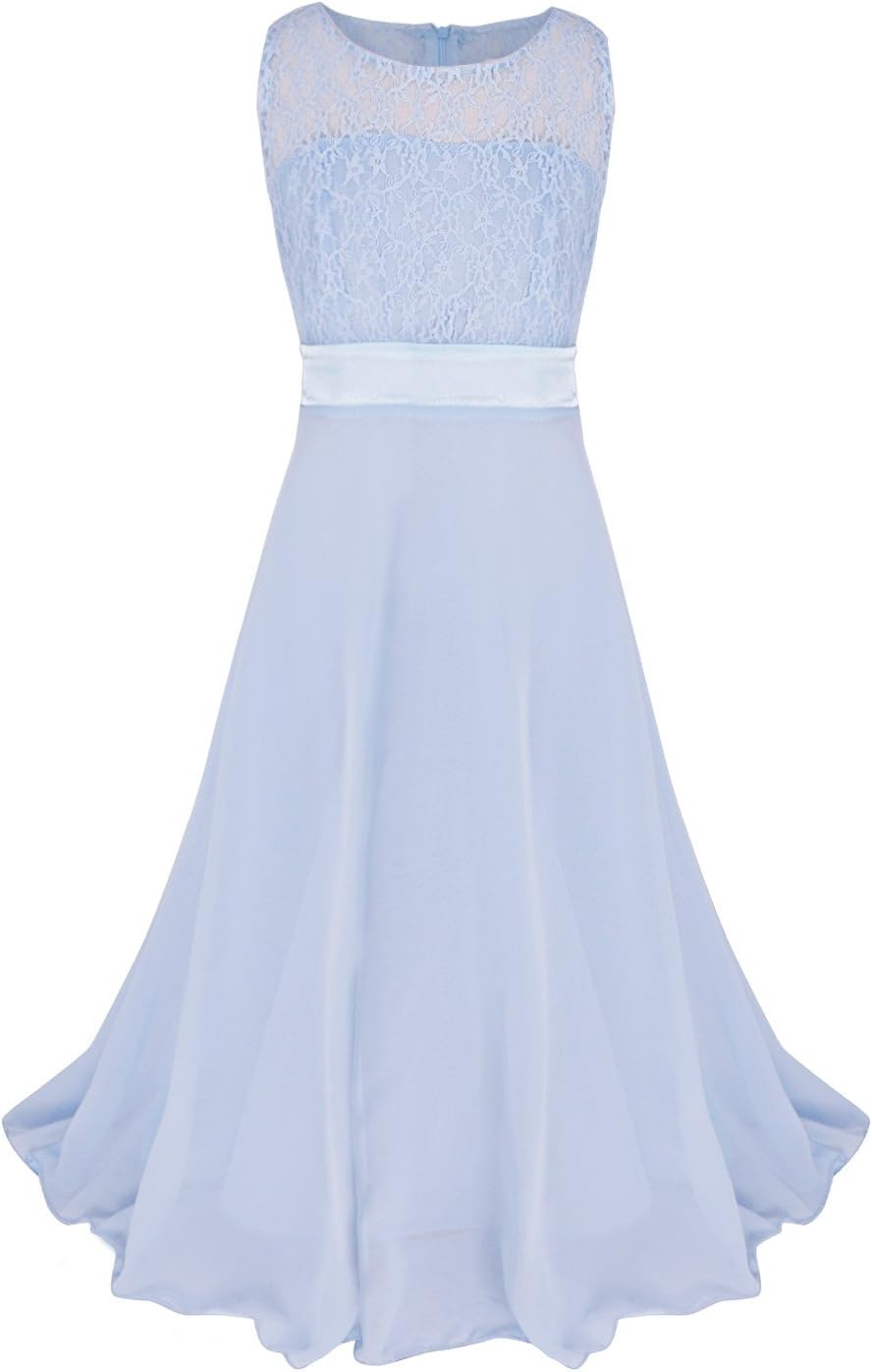 Freebily Girls Kids Sleeveless Lace Chiffon Wedding Bridesmaid Birthday Party Formal Prom Flower Dress