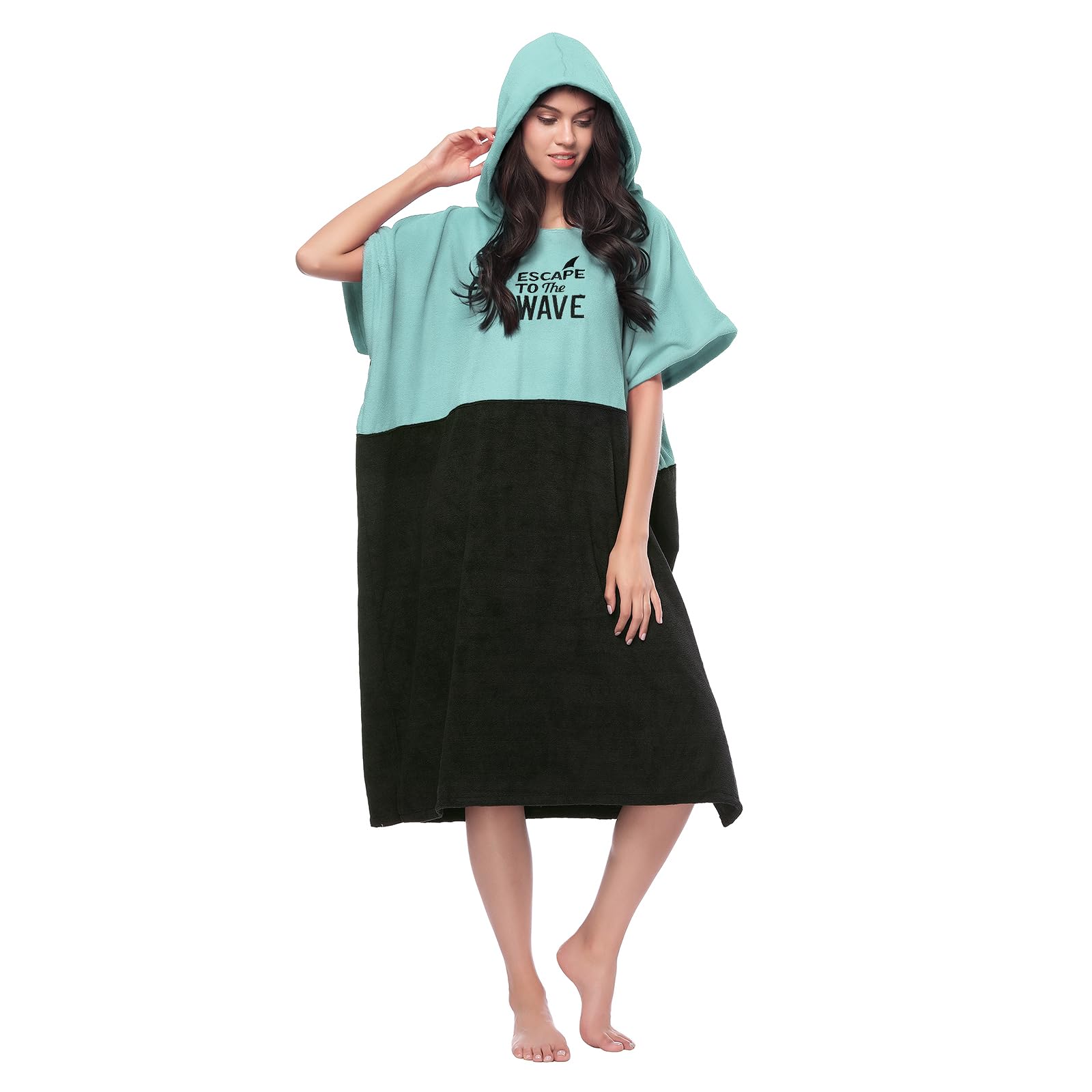 Vulken Changing Robe Extra Large Thick Hooded Beach Towel. Adult Surf Poncho Men and Women for Easy Change in Public. Quick Dry Microfiber Towelling for the Beach, Pool, S/M, Teal