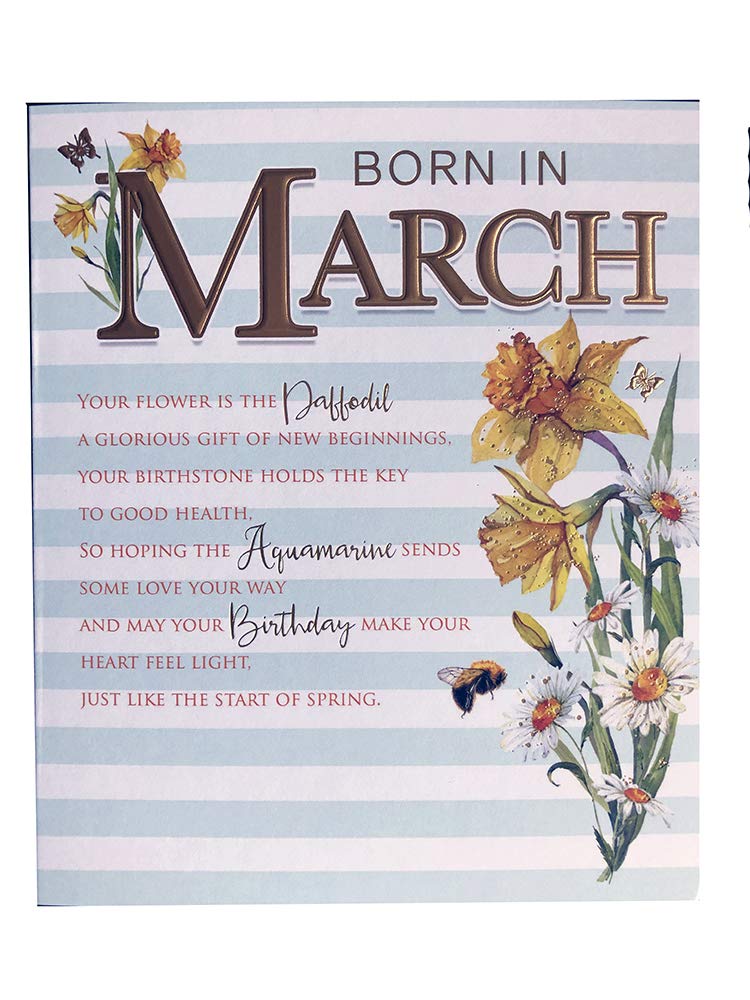 Born In March Female Daffodil & Word Design Happy Birthday Card Lovely Verse