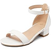 K KomForme Girls Sandals Low Heels Dress Pump Ankle Strap Open Toe Wedding Party Shoes(Toddler/Little Kids/Big Kids)
