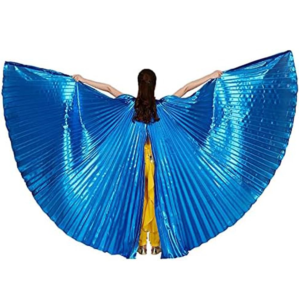 Leemiman Women Belly Dance Opening Wings for Halloween Christmas Party Professional Belly Dance Costume Wings with Sticks (Blue)