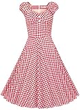 MUXXN Women's 1950s Style Vintage Swing Party Dress (M, Red Plaid)