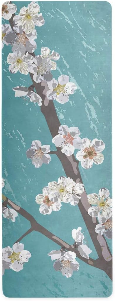 RunningBear Travel Yoga Mat Non Slip - Beautiful Cherry Blossom Foldable Exercise & Fitness Mat with Carring Bag Yoga Towel for All Types of Yoga Bikram