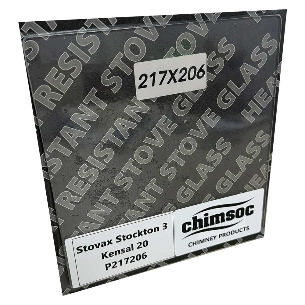 Chimsoc Replacement Stove Glass - Stovax Stockton 3 / Kensal 20 (217mm x 206mm Rectangular)