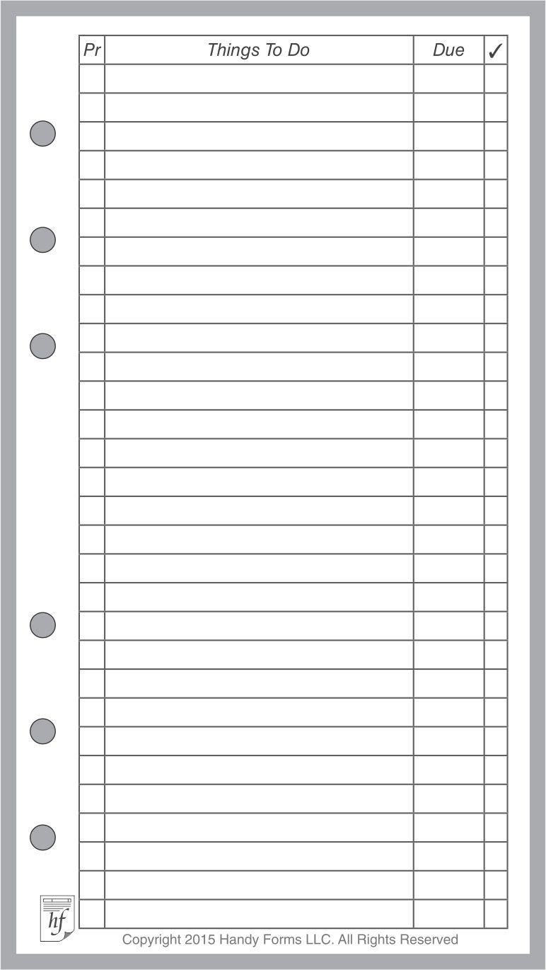 Personal Size to Do List Planner Insert, Sized and Punched for Filofax Personal Notebook (3.7" x 6.75")